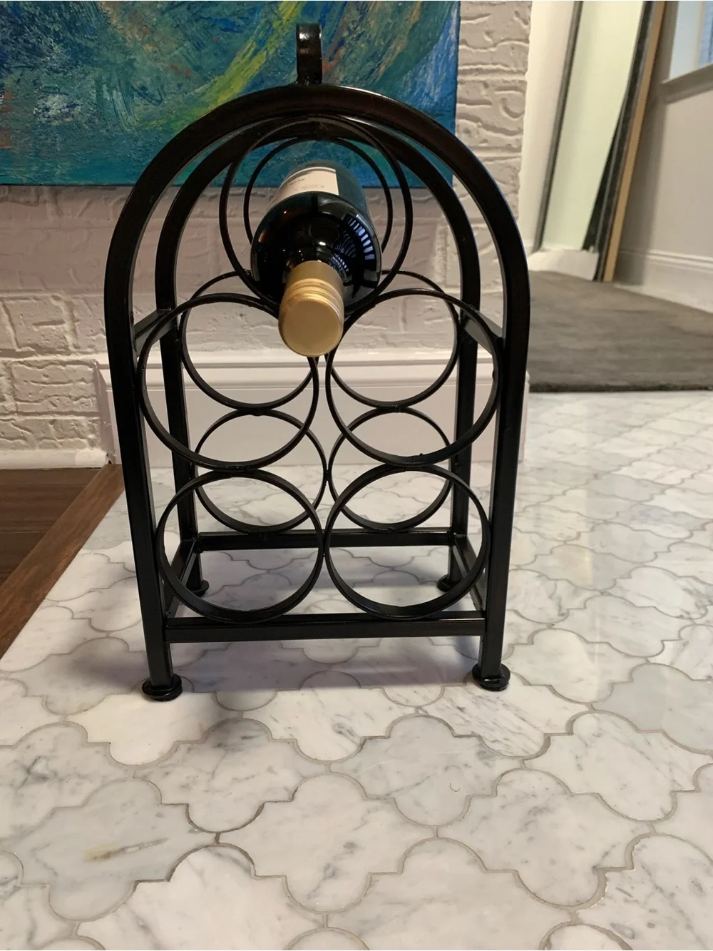 Vintage Black Wrought Iron/Metal 5-Bottle Wine Rack - Compact Countertop Holder